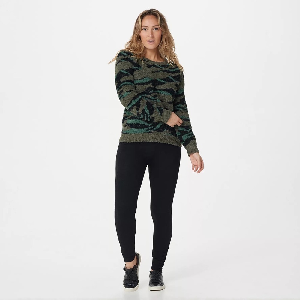 Barefoot Dreams Cozychic Seaside Crew Neck Pullover Army Green Camo Plus Size 1X